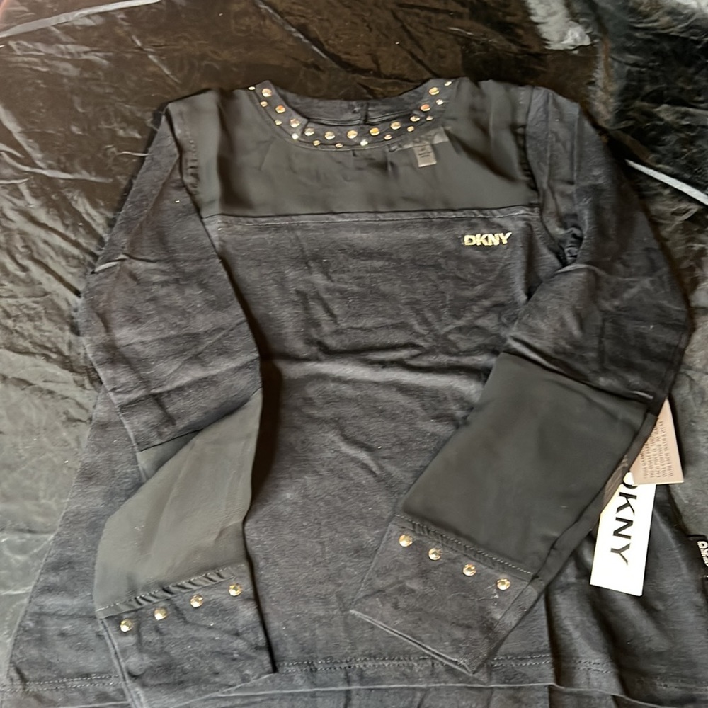 DKNY Girls Studded Peekaboo Chiffon Shirt {Size: 4} NWT